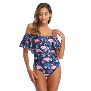 

2020 Sweety One Piece Swimsuit Push Up Swimwear Women Ruffle Monokini Word shoulder Swimsuit Bodysuit Bathing Suit Swim Wear