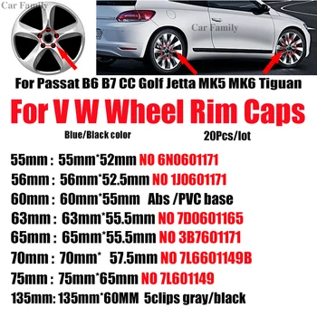 

20pcs/set Wheel Rim Center Cap Badge Covers Emblem 55MM 56MM 60MM 63MM 65MM 70MM 76MM 135MM 5claws for Passat B6 B7 CC Golf