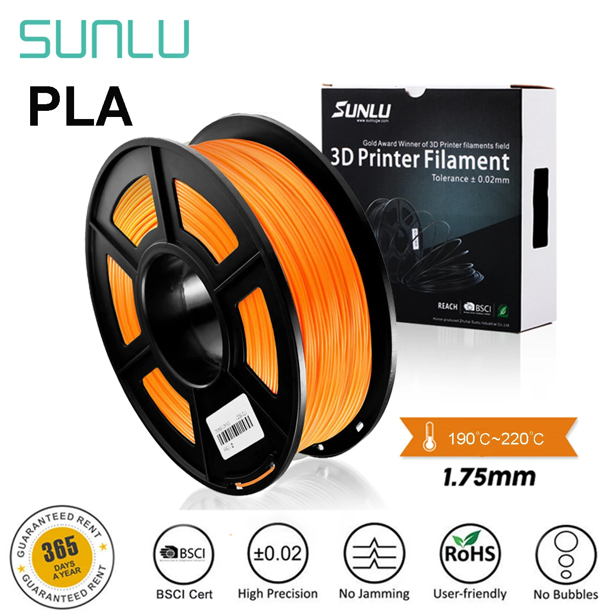 

SUNLU PLA 3D Printer Filament PLA Orange 1.75mm plastic 1kg for 3d printer model printing