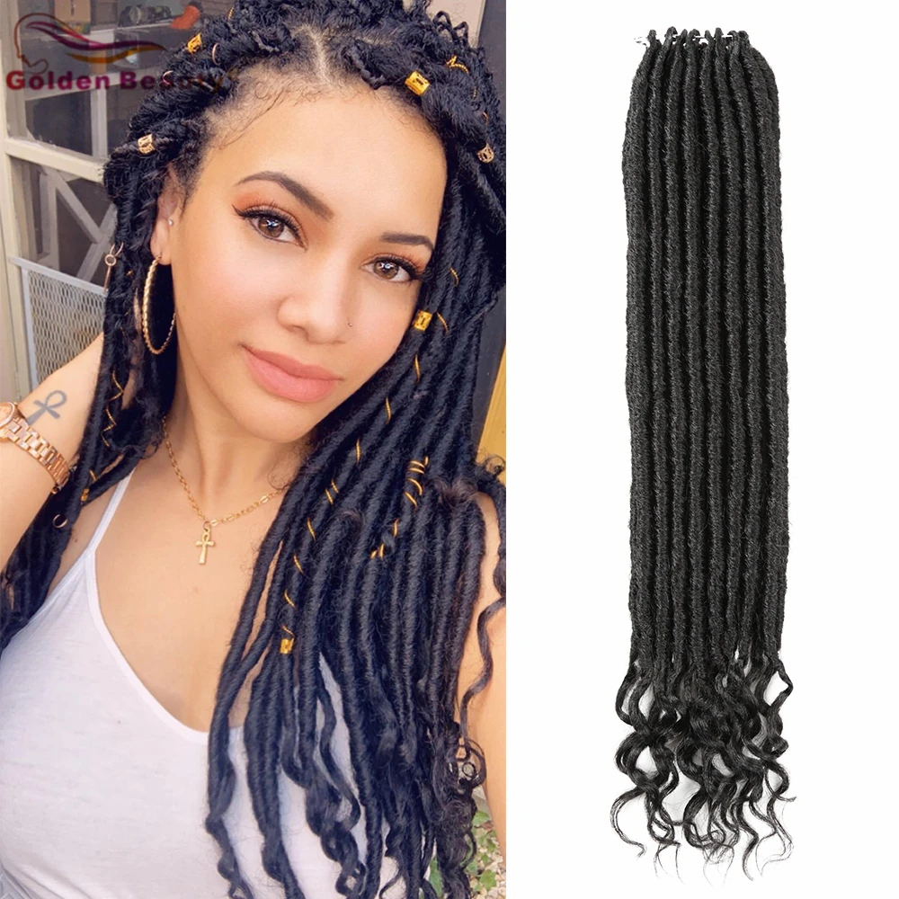 Golden Beauty 20Inch Goddess Faux Locs Crochet Braids Natural Synthetic Hair Extensions Curly End Soul Goddess For Black Women