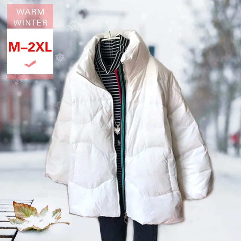 

Autumn Winter Women Soft Short White Duck Down Jacket Female Stand Collar Larger Size Casual Warm Feather Coat Windproof Outwear