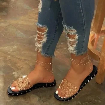 

Summer Sandals Woman Buckle Strap Transparent PVC Rivet Female Shoes Women's Sandalias Plus Size 35-43 Fashion Sandalias Mujer