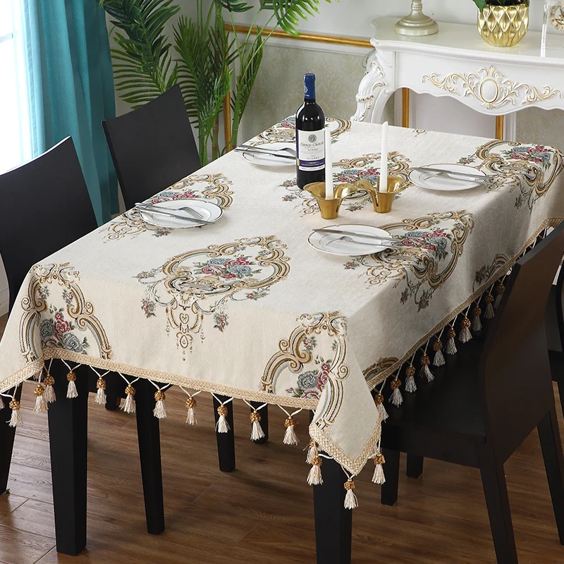 European Classical Chenille Jacquard Lace Dining Tablecloth Rectangle Embroidery 