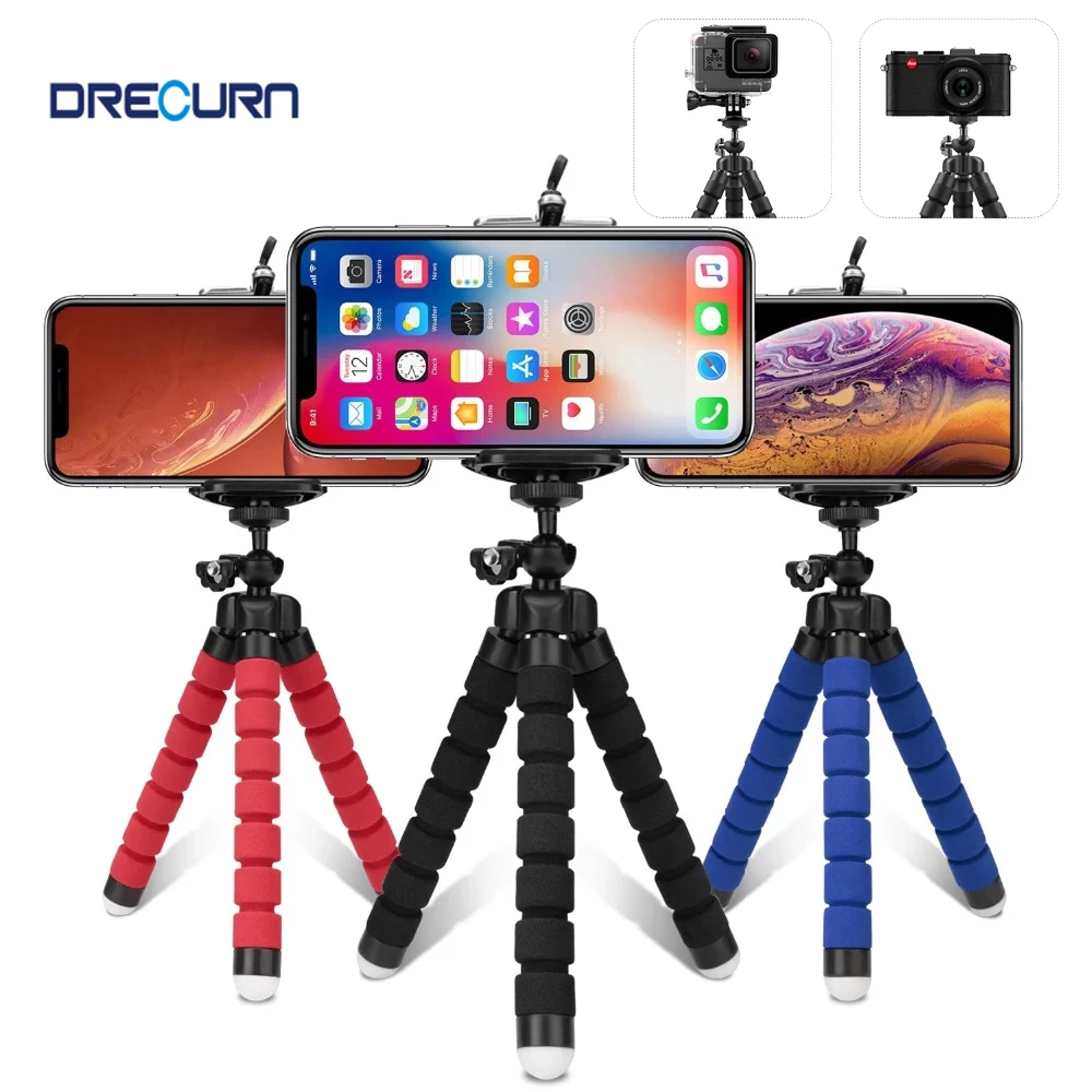 DRECURN Flexible Mini Sponge Tripod for Mobile Phone Holder Clip Stand Camera Gopro 8 7 IPhone Xiaomi Samsung Tripods Monopod phone tripod,mini tripod,flexible phone tripod
