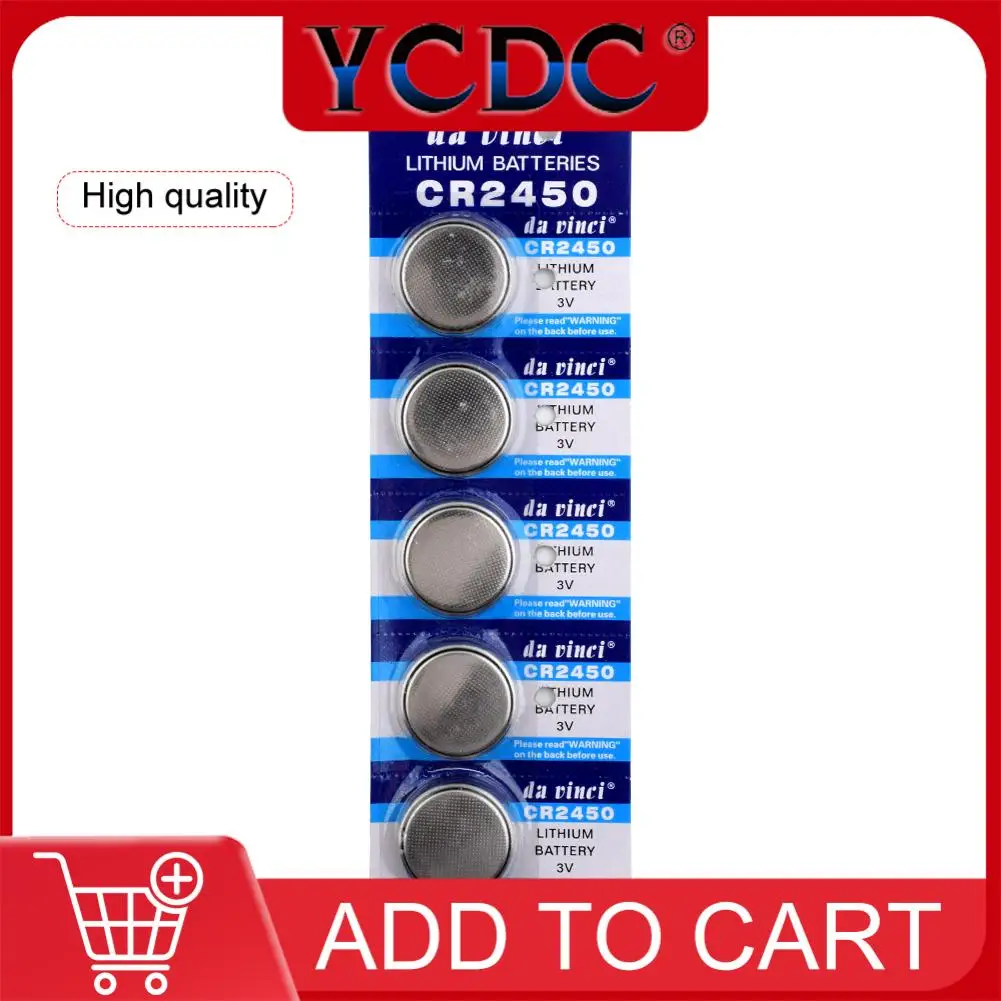 YCDC-pilas de botón CR2450, batería de moneda de 3V, 2450, para Volvo, BMW, control remoto, reproductor MP3, juguetes y reloj, 5 uds.