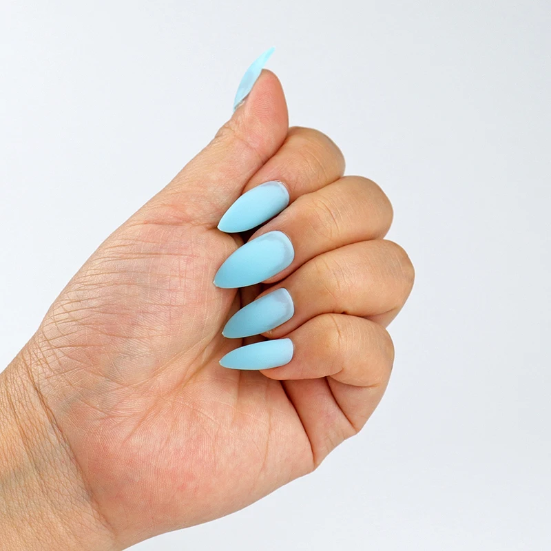 Faux Ongles Stiletto Bleu Bebe 100 Pieces Brillant Pastel Mat A Pression 24 Pieces Breloques De Manucure Aliexpress