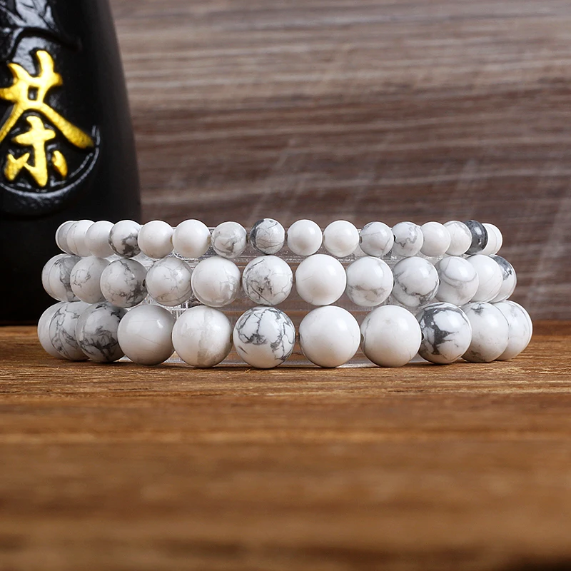 Браслеты Howlite женские и мужские круглые ювелирные украшения из натурального