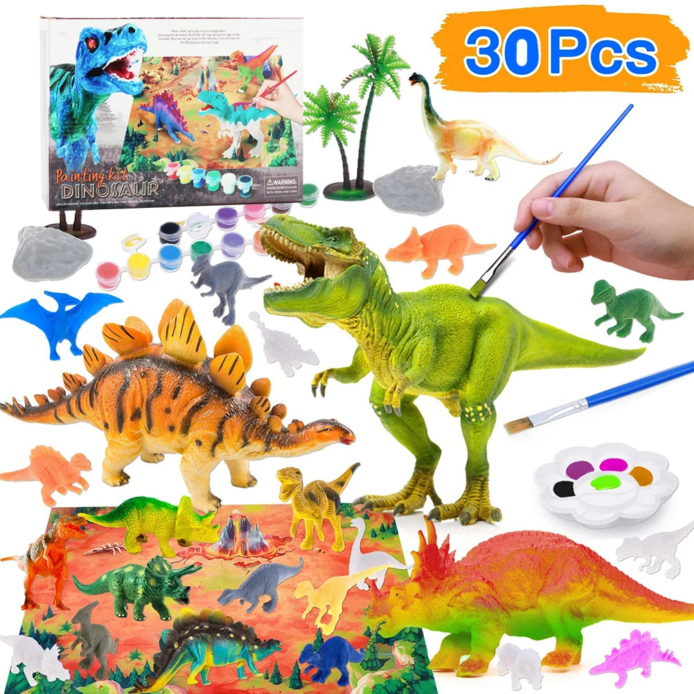 46 PCS Kit de DIY Loisir Créatif Figurines Dinosaures en 3D Peinture Cadeaux d'Anniversaire Jouets pour Garçons Filles 3-12 Ans Lehoo Castle Kit de Peinture de Dinosaure pour Enfants 