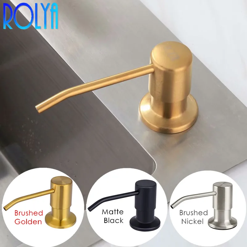 ROLYA Modern Nickel Brushed Golden/ Chrome/Black Countertop Liquid Dish Hand Pump Replacement Kitchen Sink Soap Dispenser