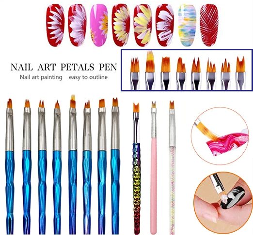 

8Pcs Nail Art Brush Set Smile Moon Shaped Acrylic French UV Gel Polish Gradient Color Tips 3D DIY Painting Drawing Liner Pen