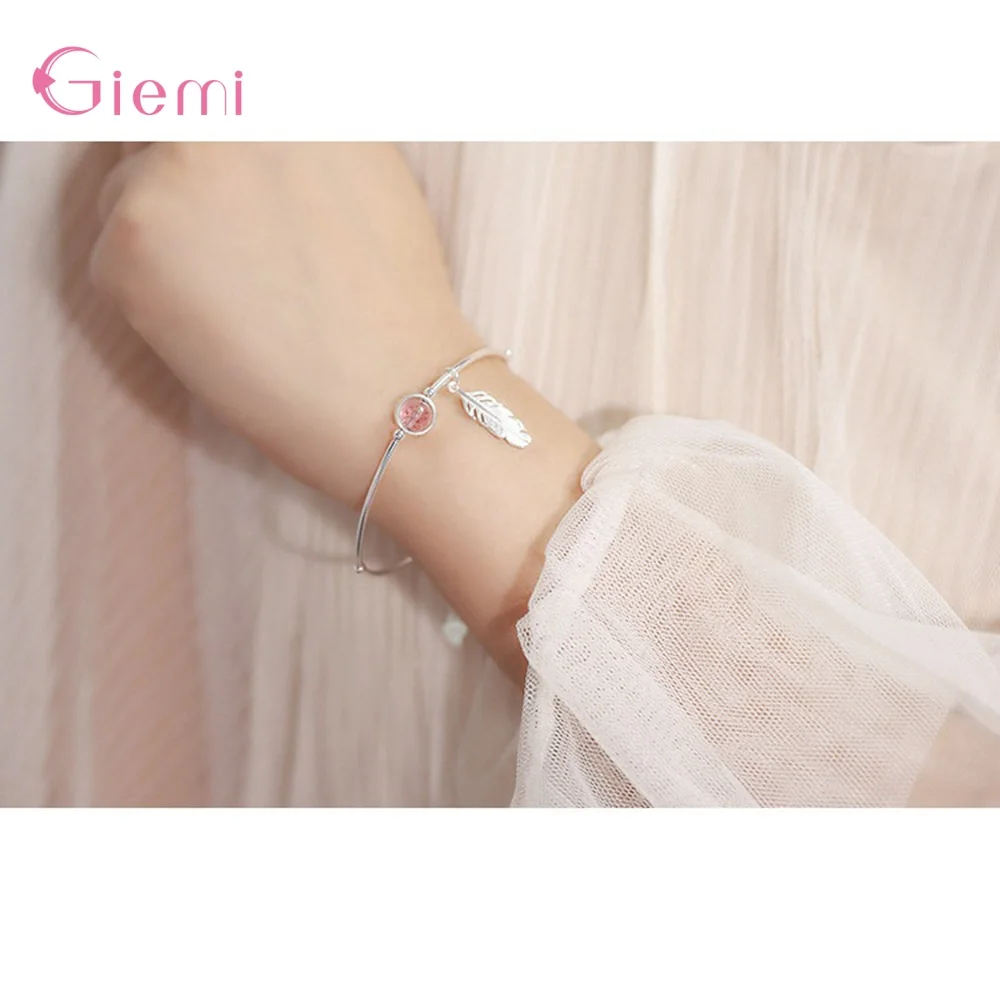 Браслеты из серебра 925 пробы хорошего качества, браслеты для женщин и девушек, кристаллы клубники розового цвета, ручные цепочки