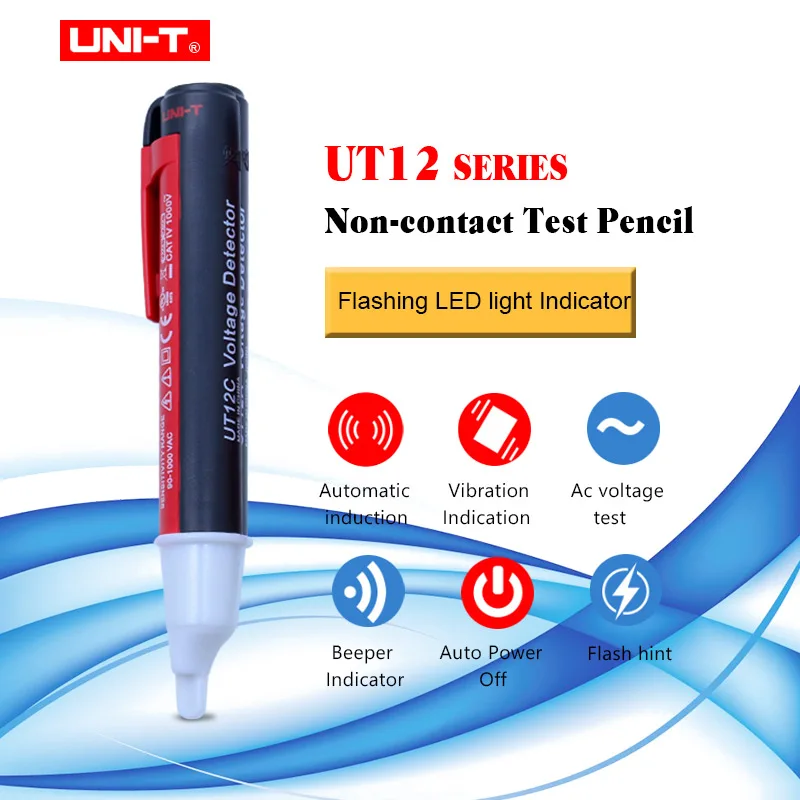 UNI-T Noncontact VOLTAGE DETECTOR TESTER UT12B Beeper LED indicator auto off 