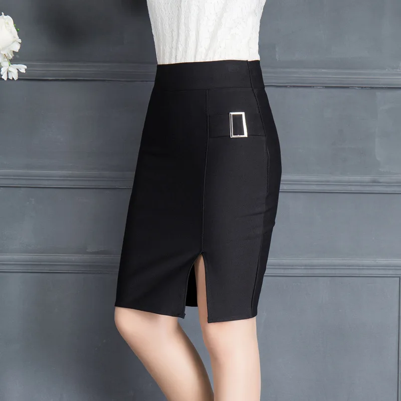 Женская эластичная профессиональная тонкая юбка с высокой талией, женская сексуальная модная юбка-карандаш с разрезом сбоку, Femme Jupe