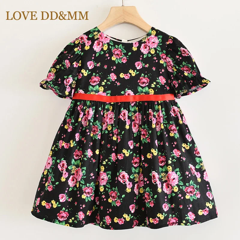 LOVE DD& MM/платья для девочек г. Новая детская одежда платье с короткими рукавами, круглым вырезом и цветочным рисунком детская одежда для девочек