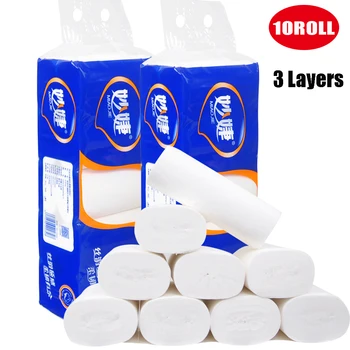 

10Rolls Super Soft Strong Toilet Paper Household Bathroom Tissue Skin-friendly 3-Layer Family Kitchen Hotel Supplies