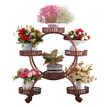 

Cheap Metal Flower Rack Wrought Iron Multi-layer Flower Shelf with Wheels Home Deco Floor Stand Flower Plant Trays Free Shipping