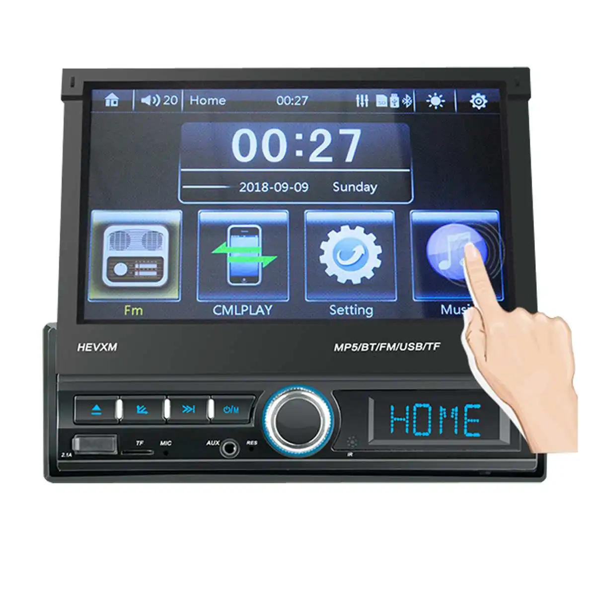

7 Inch 1 DIN Car Stereo MP5 Player bluetooth FM USB AUX In Dash Hands-Free Calls Remote Control Radio Screen