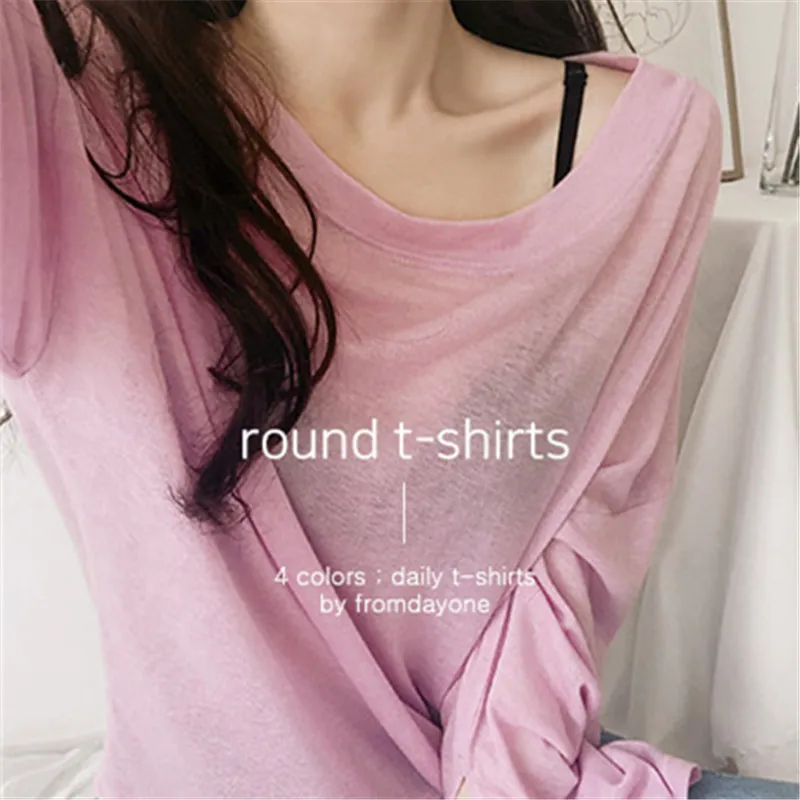

2018 New Autumn o neck T Shirt Women Elastic Basic T-shirts Female Casual Tops Long Sleeve Sexy Thin T-shirt see through