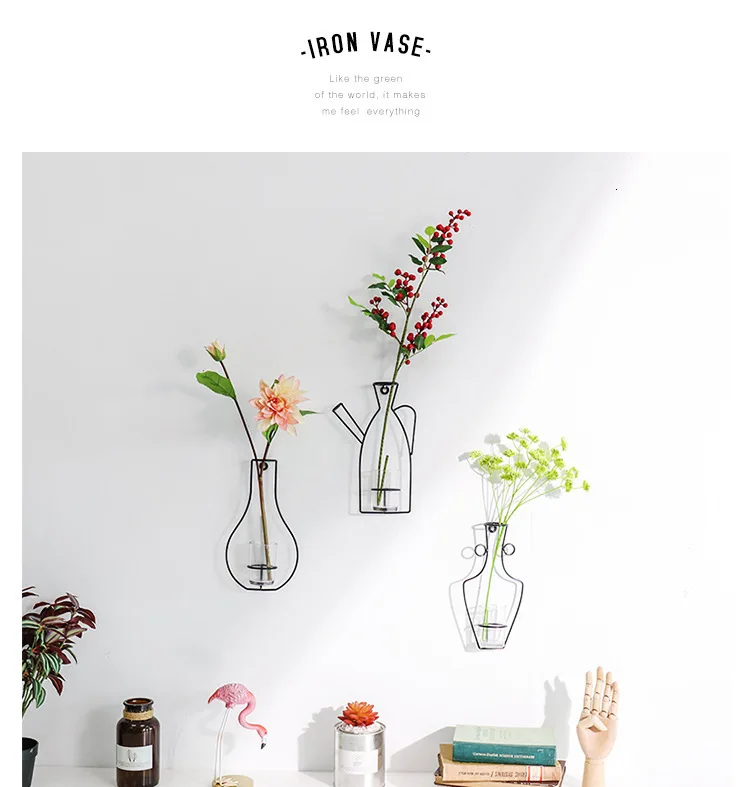 Украшение в скандинавском стиле, рамка, держатель для вазы, черная Минималистичная железная ваза, сушеные Цветочные стеллажи для вазы, растения, настенные подвесные украшения, подставка