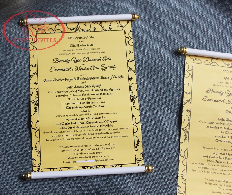 HI2062- 05 Custom Gold Scroll Invitation with Gold Box