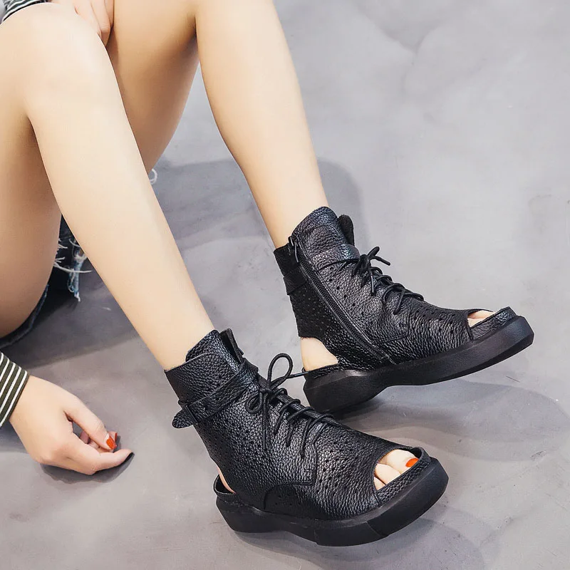 GKTINOO-Sandalias de gladiador ahuecadas para mujer, zapatos planos con  punta abierta de cuero genuino, botas modernas de verano, 2022 - AliExpress  Calzado