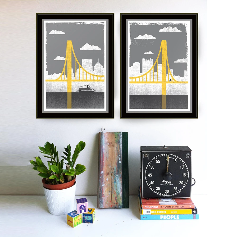 Pittsburgh-Art-City-Posters-and-Prints-Bicycle-Minimalist-Art-Canvas-Painting-Bridge-Picture-Print-Modern-Home (2)