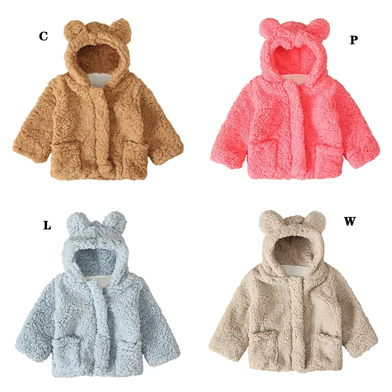 Новое Детское пальто с капюшоном, куртка для маленьких мальчиков, одежда для маленьких девочек, милое теплое зимнее пальто с мехом, верхняя одежда