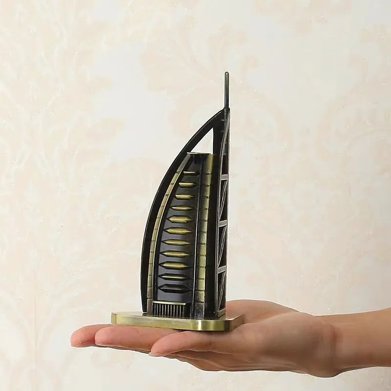 Ретро Металл Дубай Бурдж аль-арабский отель славная Арабская башня Статуэтка Модель домашний офис настольные украшения подарок Туризм Сувенир
