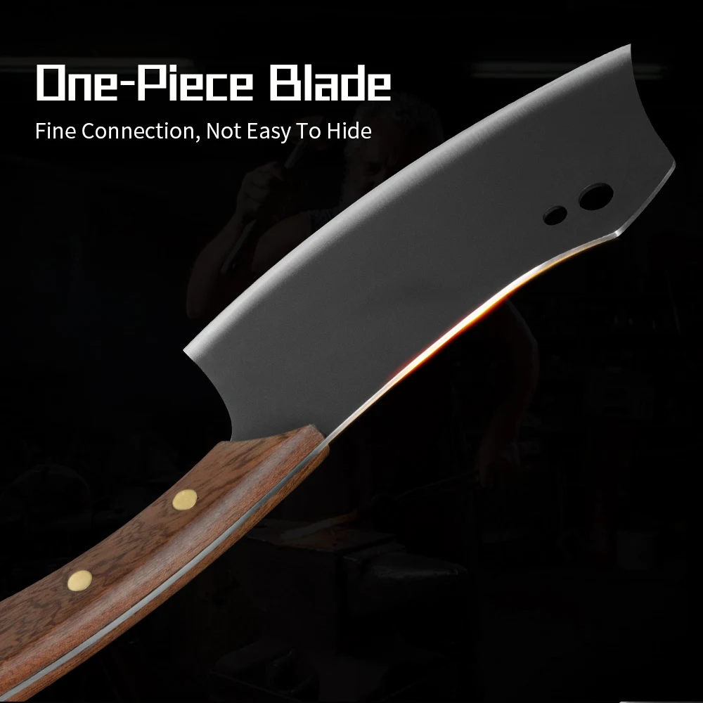 3cr13不锈钢棕色原木三铜钉弯柄哑光面带双孔7寸小菜刀(机器冲压,刀面不规则,柄尾带挂孔,配千羽型钢刀套详情页_05