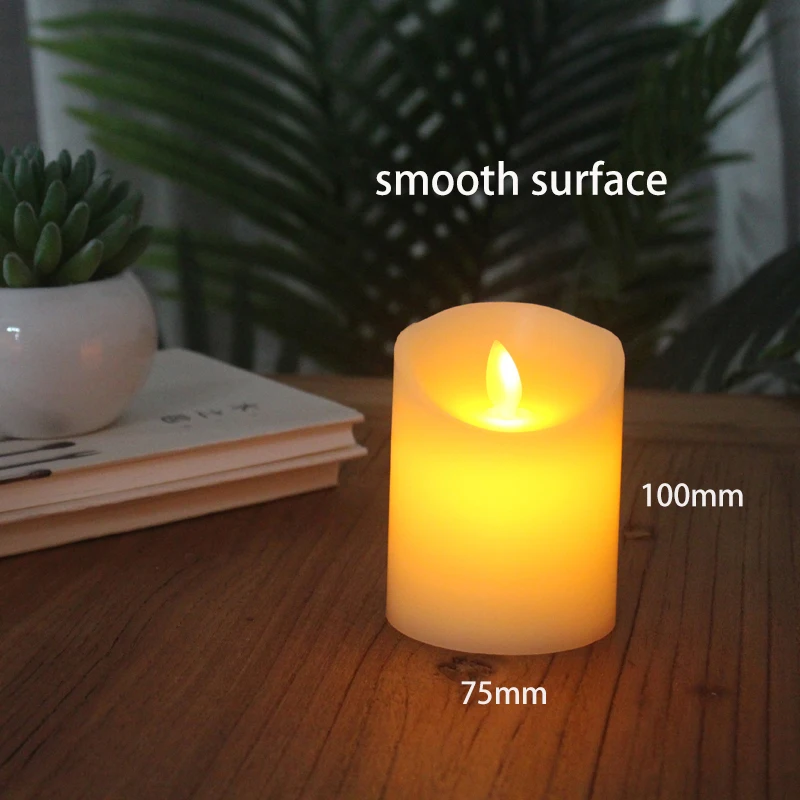 Smooth 75x100mm Беспламенный светодиодный светильник в виде свечи, настоящий парафин, восковые столбы с реалистичными пламенями на день рождения/свадьбу/Рождество, Декор - Цвет: Smooth 75x100mm