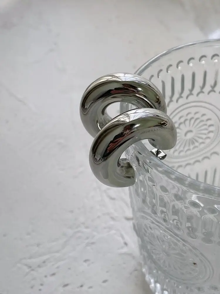 Chunky Hoop Earrings Stainless Steel Thick Tube Minimalist Open Hoops Statement Punk Jewelry Light Weight