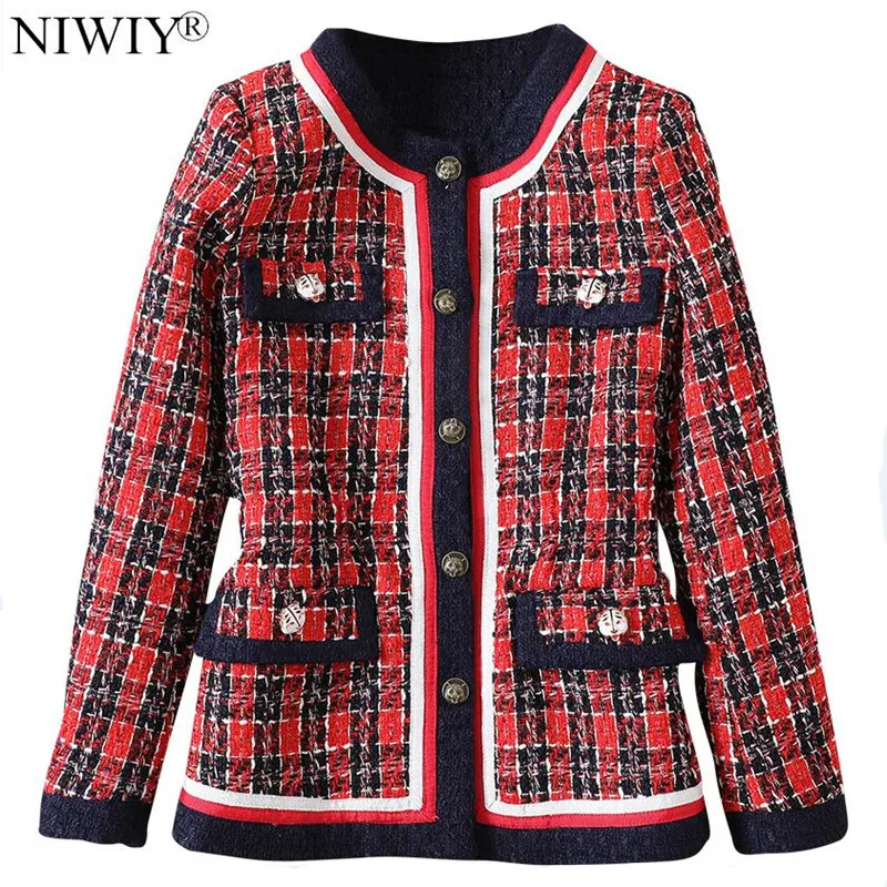 

Брендовая зимняя твидовая красная клетчатая куртка NIWIY, женская зимняя модель 2022, двойная Классическая куртка с длинным рукавом, Casacos N8332