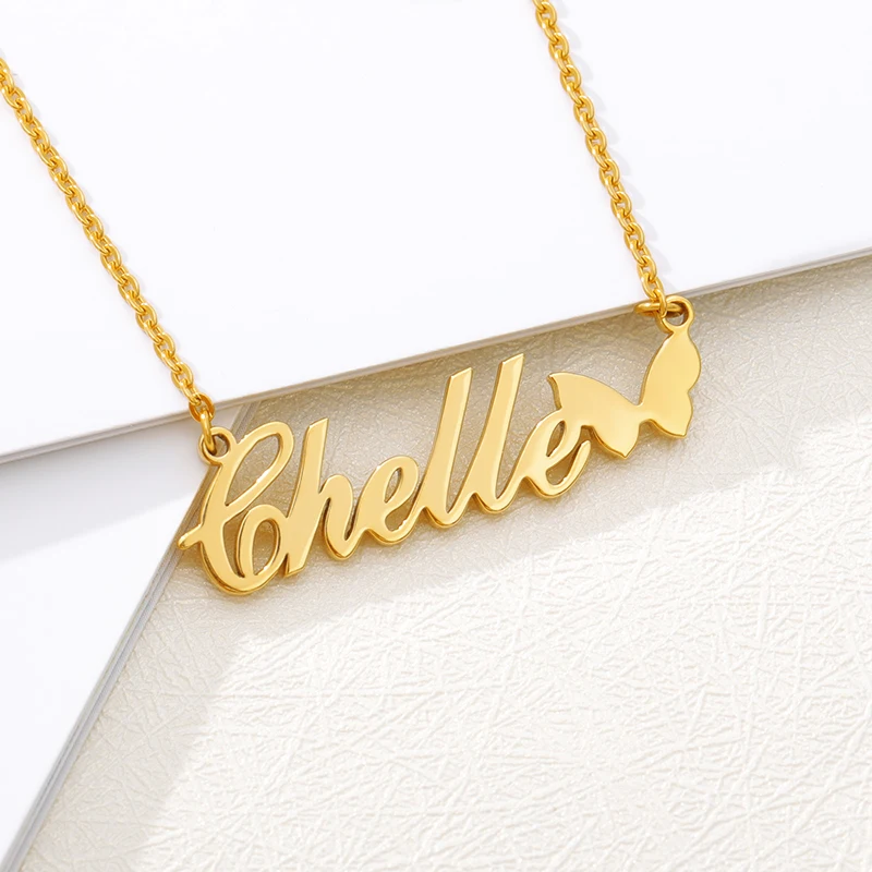 

Stainless Steel Custom Name Necklace With Butterfly Pendants For Women Personalized Letter Gold Choker Necklaces Jewelery Gift