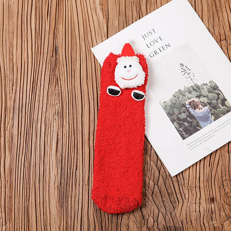1 пара рождественских носков теплые носки для взрослых и детей постарше нескользящие носки-тапочки из полиэстера с объемным рисунком оленя - Цвет: B