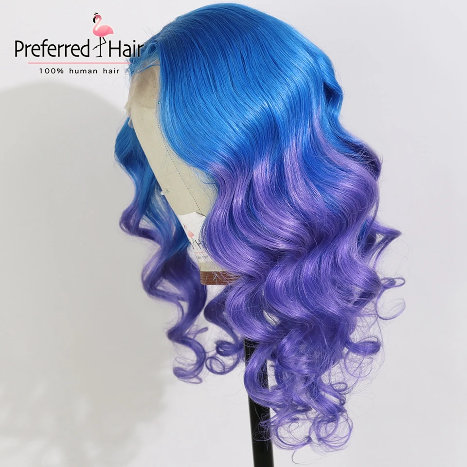 Предпочтительный Омбре человеческих волос парик Remy бразильский синий парик с детскими волосами предварительно выщипанные Красные кружевные передние человеческие волосы парики для черных женщин