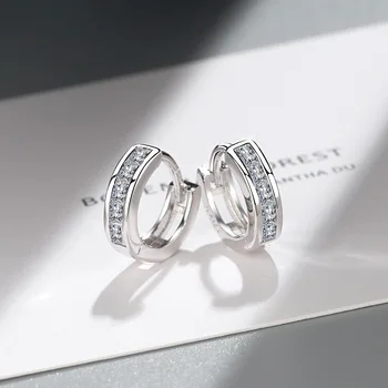 

925 Sterling Silver Zircon Round Stud Earrings For Women Wedding Jewelry Accessories pendientes eh1398