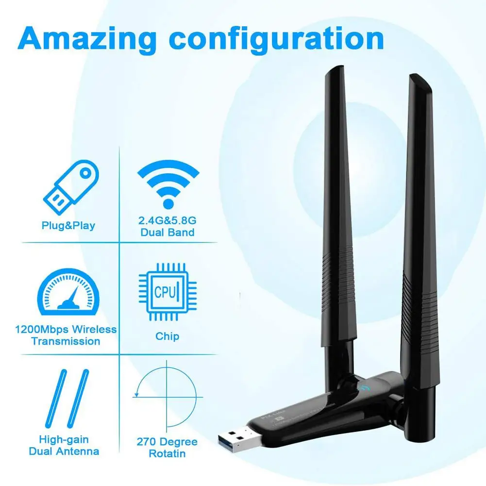 

USB Wi-Fi адаптер для ПК, 1200 м, 2,4/5,8 ГГц