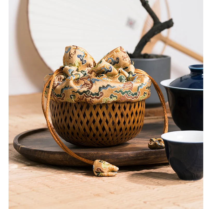 Chinese Style Retro Teaware Storage Bag Portable Handmade Bamboo Cup Basket Cup Tea Cozies Teapot Bag Cage For Travel ZB79