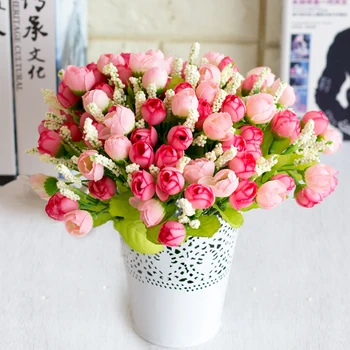 

15 heads/bouquet Small Bud Rose Artificial Flower Silk Rose Flowers DIY Wedding Home Christmas Decoration