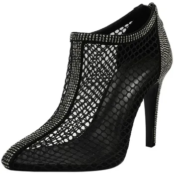 

Womens Genuine Leather Mesh Net Breathable Rhinestones Crystal Gladiator Pointed Toe Sandals Ankle Boots Shoes Summer Sexy New