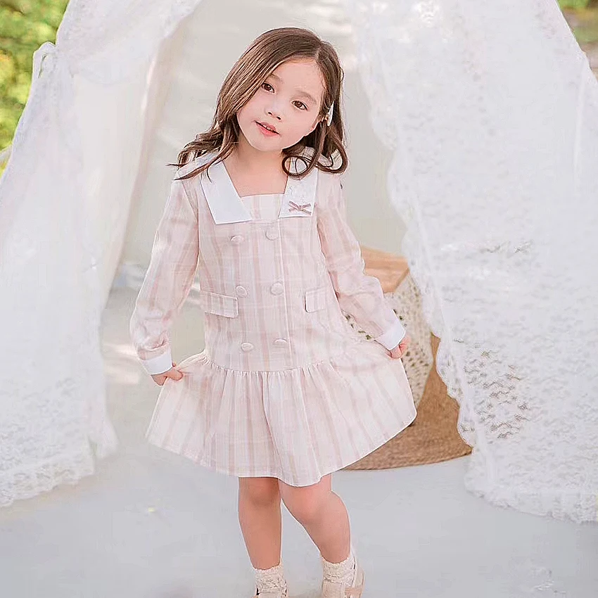 6312 Plaid Print Ruffles Toddler Princess Baby Girl Dress Spring Fall Winter Party Kid Dress ForGirl Wholesale Baby Girl Clothes