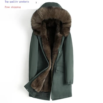 

Real Fur Parka Men Winter Jacket Whole Skin Natural Fox Fur Liner Long Coat Thick Parkas Manteau Homme Hiver 4555 KJ1371
