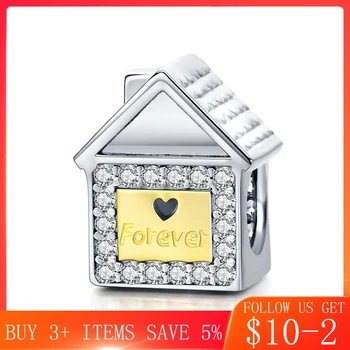 

CodeMonkey Love House Forever Family Metal Beads Geometric Charm Silver 925 Original Golden Charms fit Bracelet & Bangle CMC1330