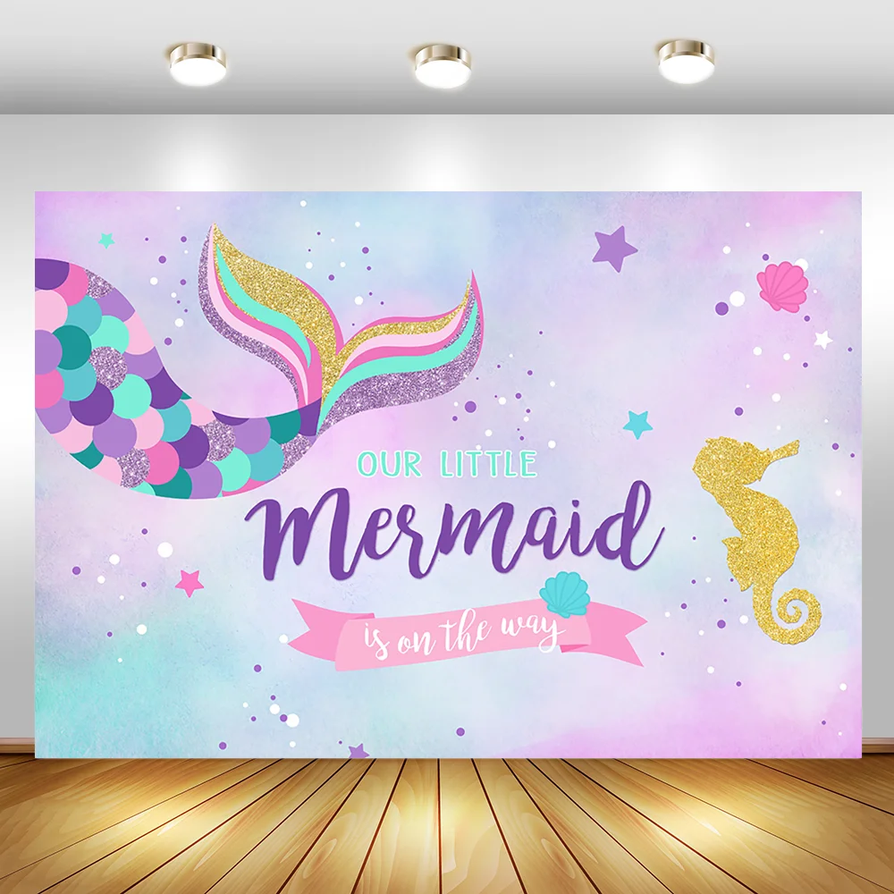 

MOCSICKA Mermaid Backdrop Personalized Baby Shower Photography Background Birthday Party Banner Photobooth For Photos