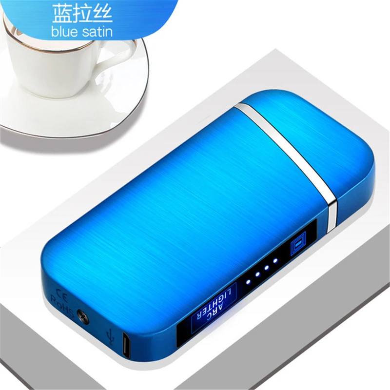 Black Ветрозащитная электронная USB Зажигалка, сигарета, перезаряжаемый Электрический Импульсный фонарь, зажигалки, плазменные зажигалки с двойной дугой, гаджеты для мужчин - Цвет: Black