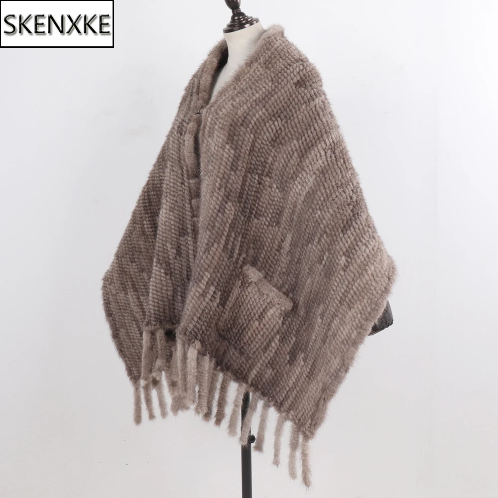 Hot Sale Women Winter Knitted Real Mink Fur Scarf Shawl Natural Warm Mink Fur Pashmina Lady Long Style 100% Genuine Fur Scarves