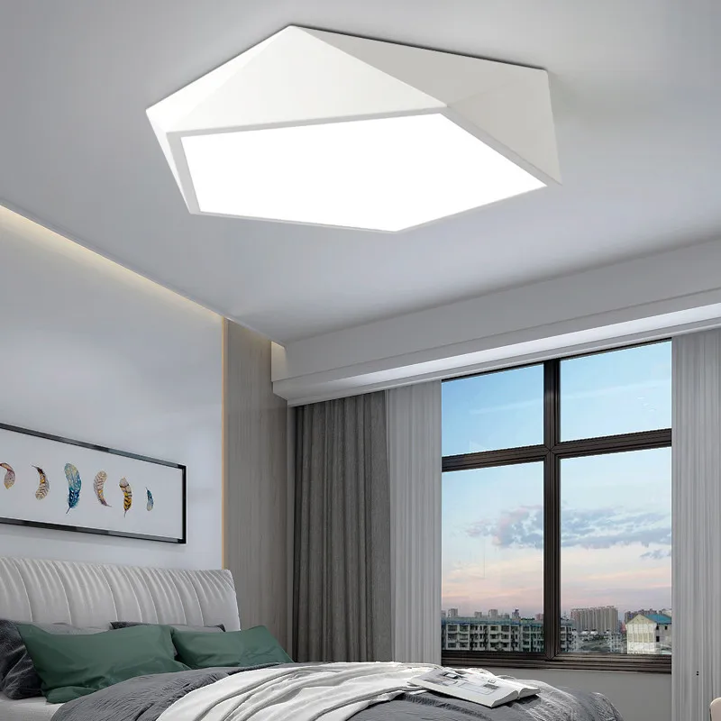Black Iron Wood Geometric Bedroom Ceiling Light Led Dimmable With