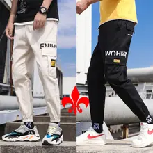 Ins, Япония, весна, хип-хоп джоггеры, мужские черные штаны-шаровары, много карманов, с лентами, мужские спортивные штаны, уличная одежда, повседневные мужские штаны s, S-3XL