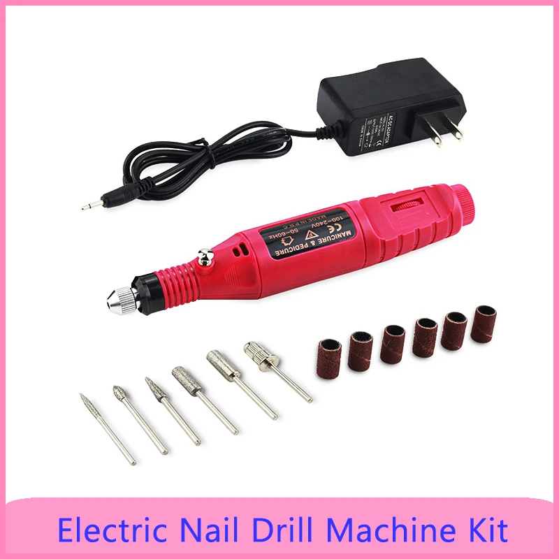 

1 Set 6 Bits Nail Art Drill Kit Professional Finger Toe Nail Care Electric Nail Polishing Machine Manicure Pedicure Kit Nail