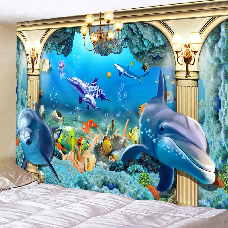 Гобелены морская рыба Дельфин гобелены на стену для дома Deco Beautilf мульти принт большой размер океанская рыба